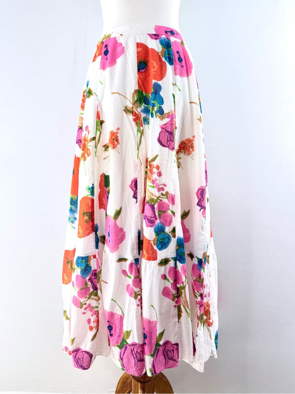 Coldwater Creek White Cotton Pink & Orange Blooms Floral Lined Maxi Skirt